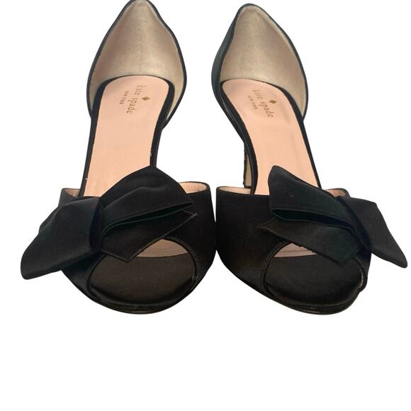KATE SPADE NY Sala Glitter Heel D'Orsay Pumps SZ 9.5 Black Satin Peep Toe Formal - Picture 3 of 10